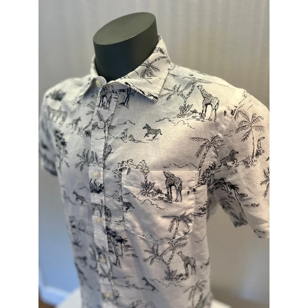 Banana Republic Shirt Mens Small White Excellent Safari Toile Linen Slim Fit